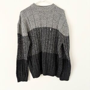 Gentleman Farmer Grey Black Colorblock Wool Knit Crewneck Sweater Size XL